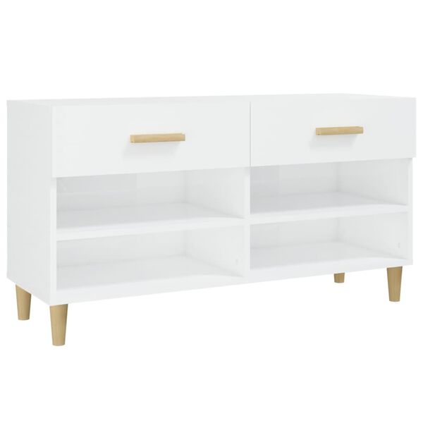 vidaXL Mueble zapatero madera contrachapada blanco brillo 102x35x55 cm