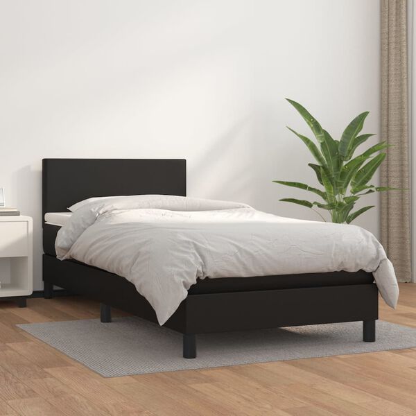 vidaXL Cama box spring con colchón cuero sintético negro 90x190 cm