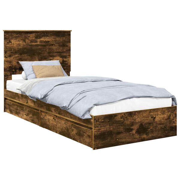 vidaXL Cama con almacenamiento con cabecera Roble ahumado 75 x 190 cm