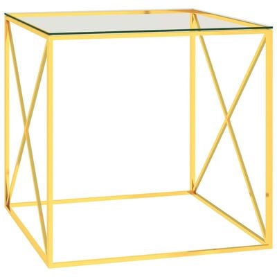 vidaXL Mesa de centro acero inoxidable y vidrio dorada 55x55x55 cm