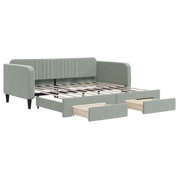 vidaXL Sofá cama nido con cajones terciopelo gris claro 90x190 cm