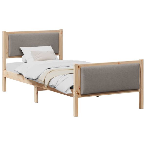 vidaXL Estructura de cama con cabecera Taup&eacute; 90 x 190 cm tela