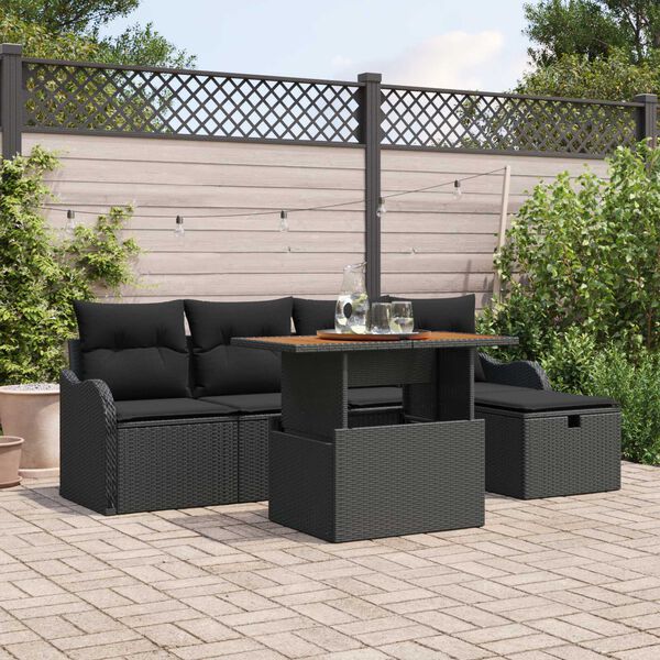 vidaXL Conjunto de sof&aacute; de jard&iacute;n 6 pcs Negro rat&aacute;n sint&eacute;tico