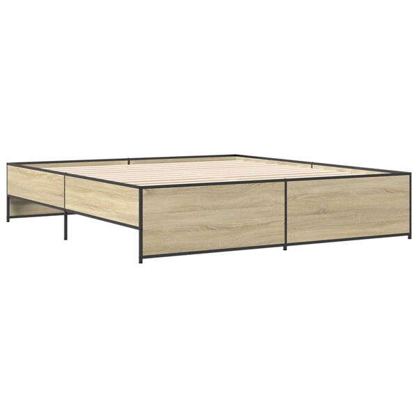 vidaXL Estructura cama madera ingeniería metal roble Sonoma 200x200 cm