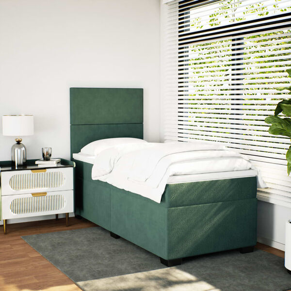 vidaXL Cama box spring con colch&oacute;n terciopelo verde oscuro 90x200 cm