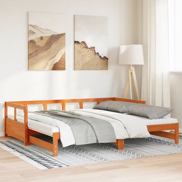 vidaXL Sof&aacute; cama nido con colchones madera maciza pino marr&oacute;n 90x200cm