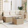 vidaXL Mesa de jardín superficie de vidrio ratán PE beige 55x55x37 cm