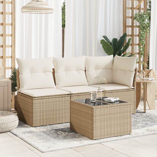 vidaXL Mesa de jardín superficie de vidrio ratán PE beige 55x55x37 cm