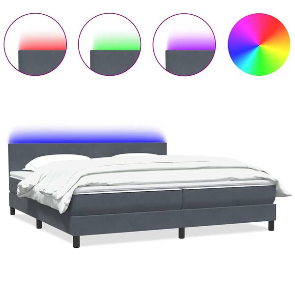 vidaXL Cama box spring con colch&oacute;n y LED terciopelo gris oscuro 180x210 cm