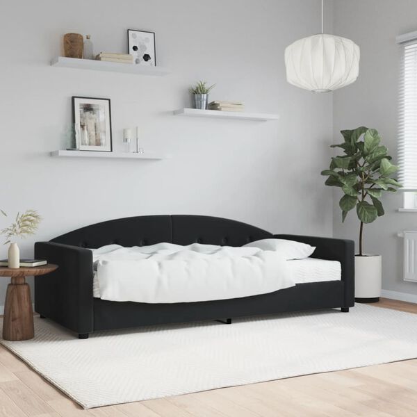 vidaXL Sof&aacute; cama con colch&oacute;n terciopelo negro 90x200 cm