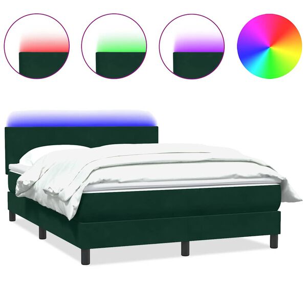 vidaXL Cama box spring con colch&oacute;n y LED terciopelo verde oscuro 160x220 cm