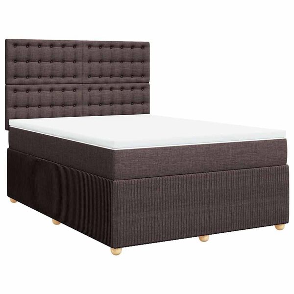 vidaXL Cama box spring con colch&oacute;n tela marr&oacute;n oscuro 140x190 cm