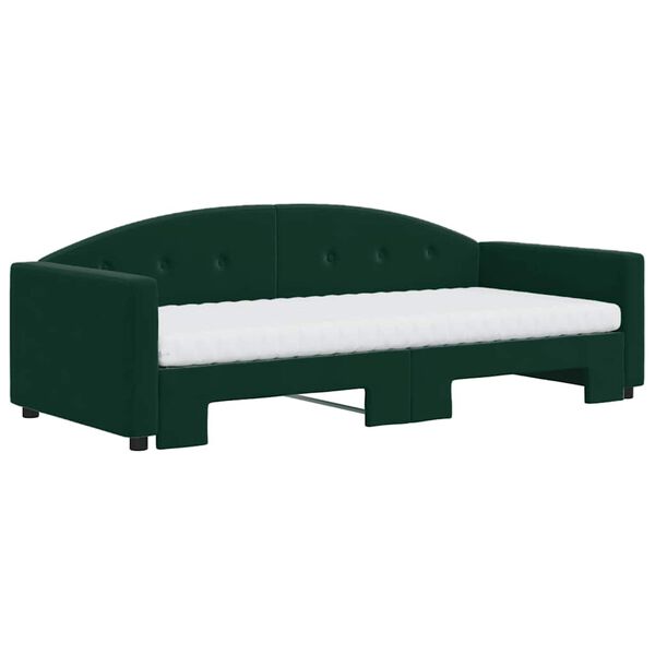 vidaXL Sof&aacute; cama nido con colch&oacute;n terciopelo verde oscuro 90x200 cm