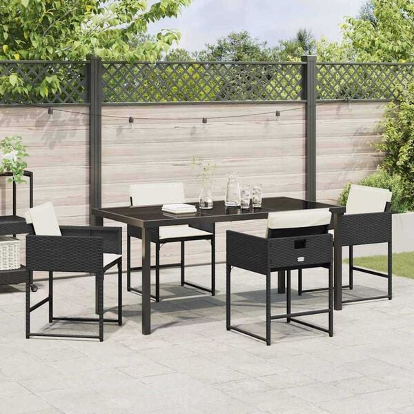 vidaXL Conjunto de Comedor de Jard&iacute;n 5 pcs Negro rat&aacute;n sint&eacute;tico