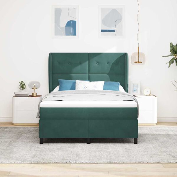 vidaXL Cama tipo Box Spring Verde oscuro 190 x 140 cm Poli&eacute;ster