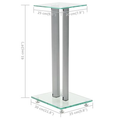 vidaXL Soportes altavoz vidrio templado diseño 2 pilares plata 2 uds