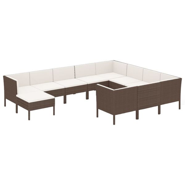 vidaXL Set muebles de jard&iacute;n 11 pzas y cojines rat&aacute;n sint&eacute;tico marr&oacute;n