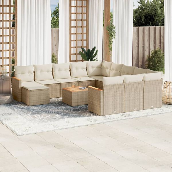 vidaXL Set sof&aacute;s de jard&iacute;n con cojines 13 pzas rat&aacute;n sint&eacute;tico beige
