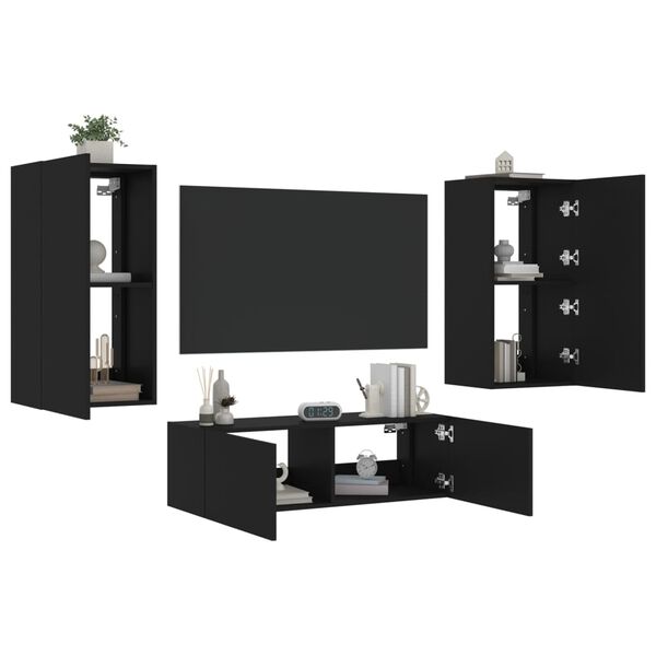 vidaXL Muebles de TV de pared con luces LED 3 piezas negro