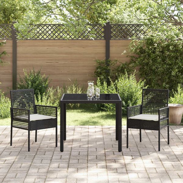 vidaXL Conjunto de Comedor de Jard&iacute;n 3 pcs Negro rat&aacute;n sint&eacute;tico