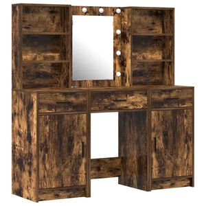 vidaXL Conjunto de mesa de vestidor con LED 3 uds. Roble ahumado