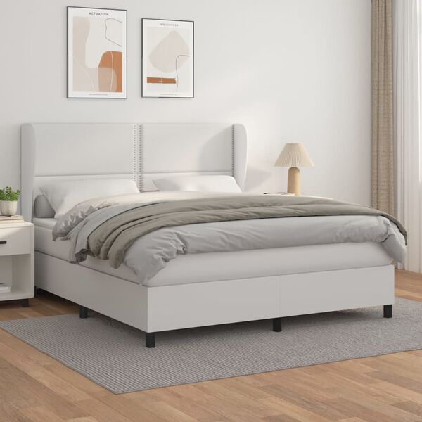 vidaXL Cama box spring con colch&oacute;n cuero sint&eacute;tico blanco 160x200 cm