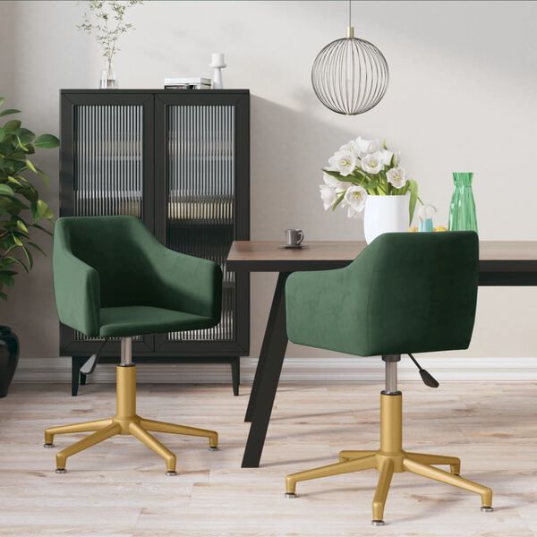 vidaXL Sillas de comedor giratorias 2 unidades terciopelo verde oscuro