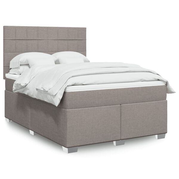 vidaXL Cama box spring con colch&oacute;n tela gris taupe 140x190 cm