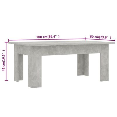 vidaXL Mesa de centro madera contrachapada gris hormigón 100x60x42 cm