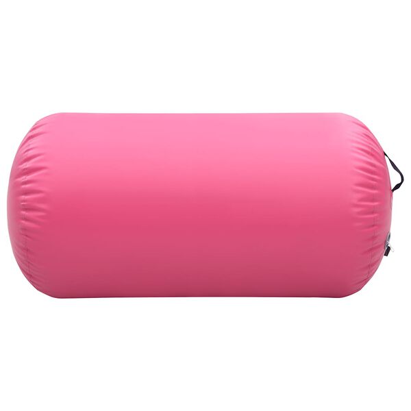 vidaXL Rollo inflable de gimnasia con bomba PVC rosa 120x90 cm