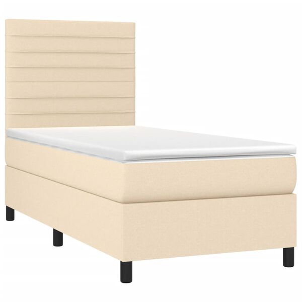 vidaXL Cama box spring colch&oacute;n y luces LED tela color crema 90x190 cm