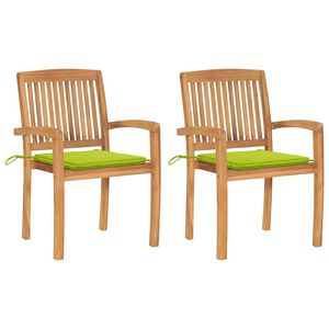 vidaXL Sillas de jard&iacute;n 2 uds madera de teca y cojines verde brillante