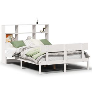 vidaXL Cama con estanter&iacute;a sin colch&oacute;n madera maciza blanca 140x190 cm