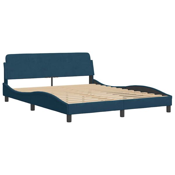 vidaXL Estructura de cama con LED sin colch&oacute;n terciopelo azul 160x200 cm
