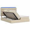 vidaXL Cama de almacenamiento LED con colch&oacute;n Crema 200 x 200 cm Tela