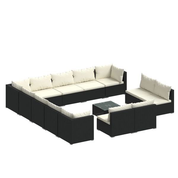 vidaXL Set de muebles de jard&iacute;n 14 pzas cojines rat&aacute;n sint&eacute;tico negro