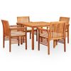 vidaXL Set comedor de jard&iacute;n 5 pzas y cojines madera maciza de acacia