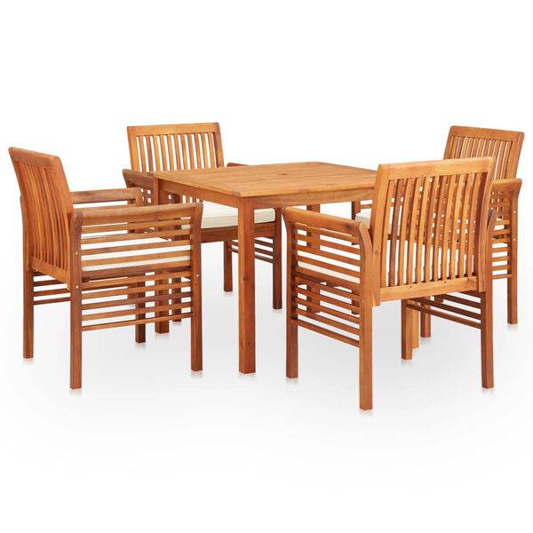 vidaXL Set comedor de jard&iacute;n 5 pzas y cojines madera maciza de acacia