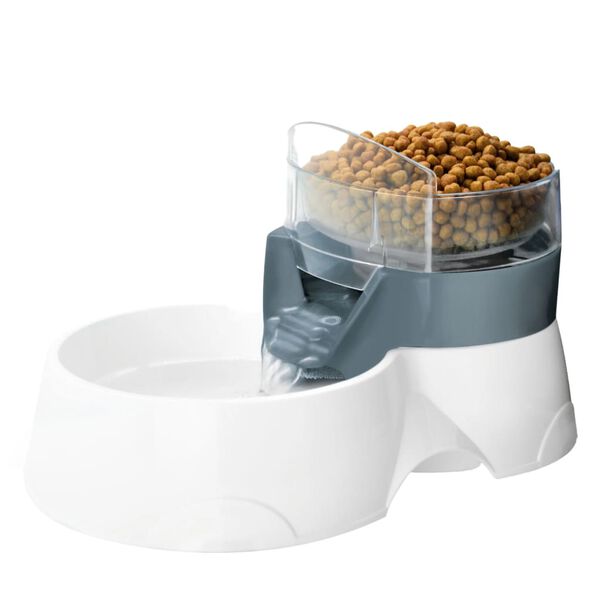 Ebi Comedero/Bebedero autom&aacute;tico 2 en 1 gris y blanco 28x19x17 cm