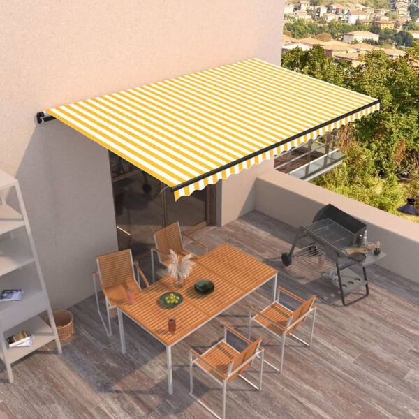 vidaXL Toldo retráctil manual amarillo y blanco 500x350 cm