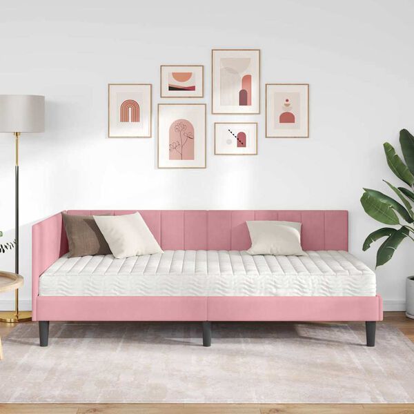 vidaXL Estructura de cama en esquina Rosa 90 x 200 cm Terciopelo