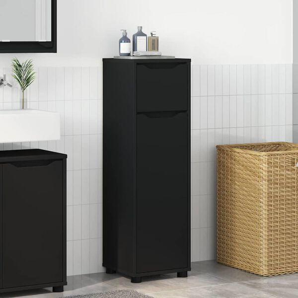 vidaXL Gabinete de Ba&ntilde;o Negro 30,5 x 30 x 101 cm Madera contrachapada