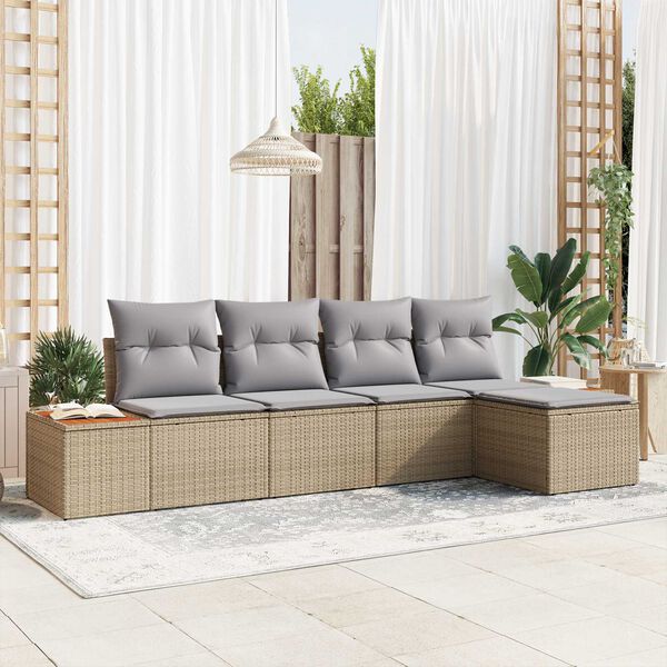 vidaXL Conjunto de sof&aacute;s de jard&iacute;n con coj&iacute;n 5 pcs Beige Polirat&aacute;n