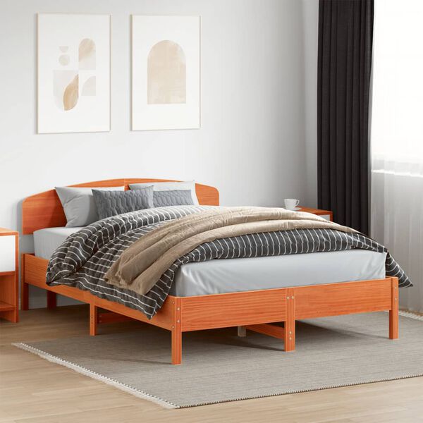 vidaXL Cama sin colch&oacute;n madera maciza de pino marr&oacute;n cera 160x200 cm