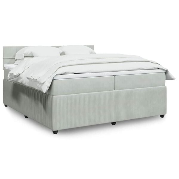 vidaXL Cama box spring con colch&oacute;n terciopelo gris claro 200x200 cm