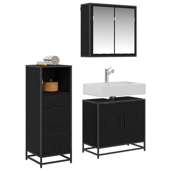 vidaXL Juego de muebles de ba&ntilde;o 3 pcs Roble Negro Madera de ingenier&iacute;a