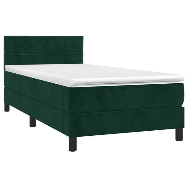 vidaXL Cama box spring colch&oacute;n y LED terciopelo verde oscuro 80x200 cm
