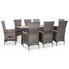 vidaXL Set de comedor de jard&iacute;n 9 pzas y cojines rat&aacute;n sint&eacute;tico gris