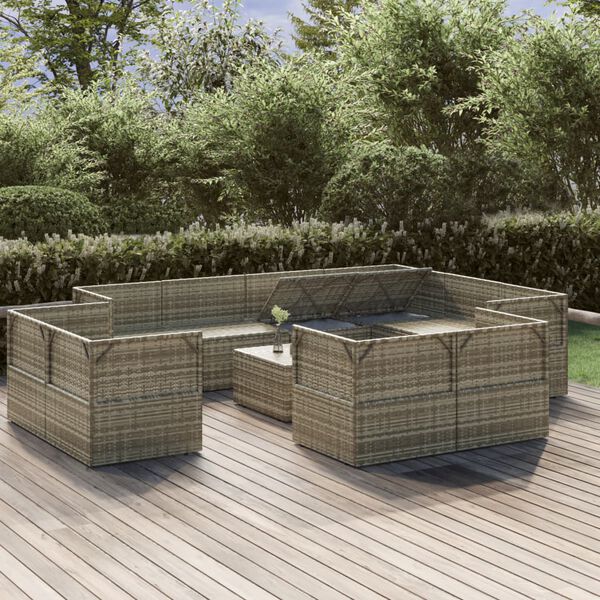 vidaXL Set de muebles de jard&iacute;n 12 pzas cojines rat&aacute;n sint&eacute;tico gris
