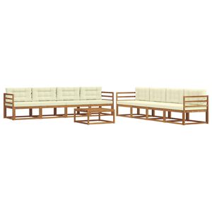 vidaXL Conjunto de sof&aacute;s de exterior con coj&iacute;n 9 pcs Natural y Crema